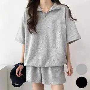 여자 셔츠 세트 반집업 스 반팔 반바지 무지 깔끔한