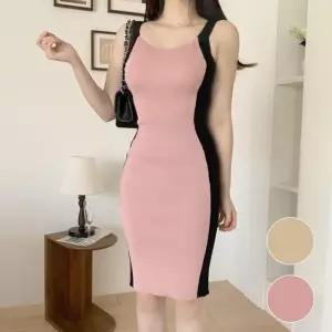 나시 민소매 슬림 스판 H라인 원피스 니트 롱스커트