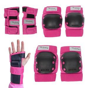 플라이바 무릎 및 팔꿈치 패드, 손목 보호대 보호 안전 장비 세트 - 스케이트보드, BMX, 포깅, 인라인 스케이팅, 스쿠터를 위한 멀티 스포츠 보호 - , 청소년 및 사이즈(핑크, 라지)