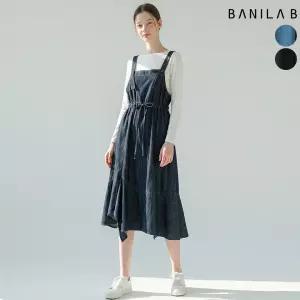 여성 허리스트링 데님 멜빵 원피스