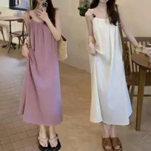 여성 민소매 원피스 링클케어 롱 끈나시 바캉스 여름