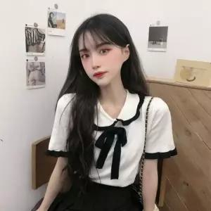 여자 리본 여름 레이스 3색 카라반팔티 블라우스