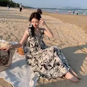 브이넥 프린팅 휴양지 롱 원피스 여름 바캉스 플라워
