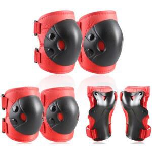스케이트보드, 롤러스케이트, 인라인스케이트, 스쿠터 타기, BMX 자전거를 위한 콕채퍼 및 청소년 무릎 팔꿈치 손목 보호 장비 세트(레드, 미디엄)