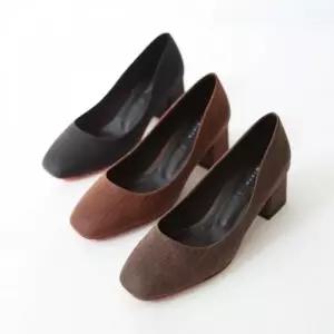 여성 격자 5cm 통굽 구두 패턴 미들힐 펌프스