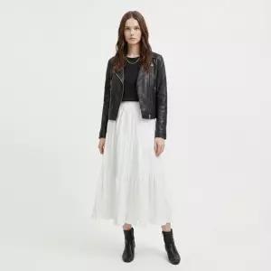 [샵앤] 여성 허리밴딩 프릴 3단 주름 화이트 롱스커트 NARU-WSK-21074