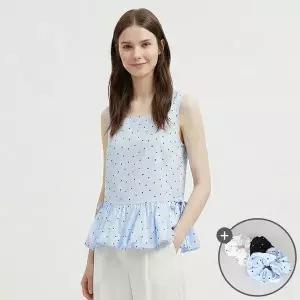 [NS홈쇼핑][샵앤] 여성 민소매 도트 헤어밴드 세트 나시 블라우스 NARU-WBL-21086-소라..