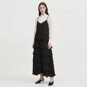 [NS홈쇼핑][샵앤] 여성 뷔스티에 캉캉 주름가공 롱 원피스 NARU-WDR-21071-블랙..