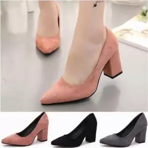 여자 펌프스 네모굽 뾰족앞코 구두 힐 스웨이드 통굽