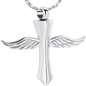 유골용 임산 화장 보석 목걸이 펜던트용 스테인리스 스틸 엔젤 윙 교차 기념 유품