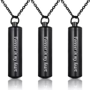 재를 위한 3팩 유골함 목걸이 기념 화장 보석 실린더 스테인리스 펜던트 문구가 담긴 내 마음속 영원히