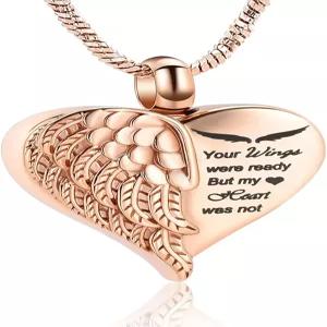 인플스 메모리 러브 하트 유골함 목걸이 기념 화장 주얼리 스테인리스 스틸 엔젤 윙 홀더 유골함/반려동물