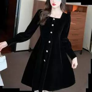 벨벳원피스 원피스 벨벳 블랙 진레드 스퀘어넥