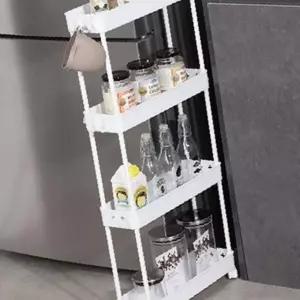 틈새 이동식 트롤리 세탁실 슬림 선반 수납장 4단 정리