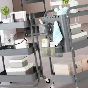 바퀴형 이동식 트롤리 욕실수납선반 세탁실 수납장 틈새 3단 철제 스틸