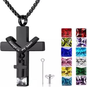 유펑 탄생석 유골함 목걸이 십자가 화장 펜던트 기념 유품 로켓 주얼리