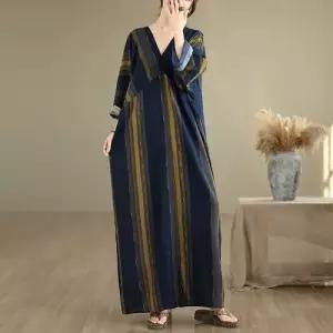 원피스 가을 여성용 얇은 슬림핏 브이넥 프린트 플라워 스트라이프 빅사이즈 면마 긴팔 프렌치 KS3