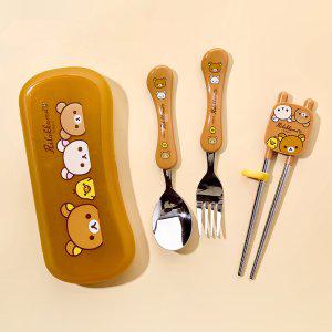 리락쿠마 스푼포크 젓가락 케이스세트(해피)-브라운