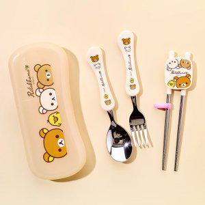 리락쿠마 스푼포크 젓가락 케이스세트(해피)-아이보리