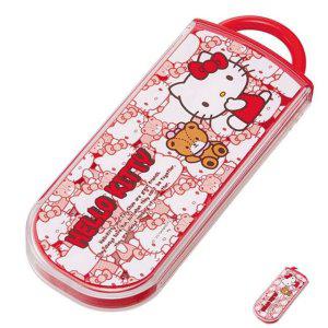 수저젓가락받침 숱가락 도시락수저세트 헬로키티 숨바꼭질 슬라이드 트리오 포크 케이스세트