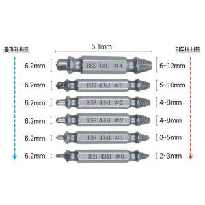 6PCS 세트 나사추출 볼트리무버 히다리탭 손상나사 나