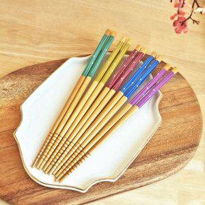 도트 대나무 고급 세트 5P 일본식 젓가락 수저 나무