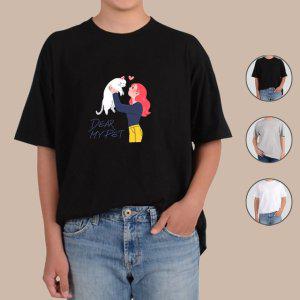 반팔티셔츠 고양이 디어마이펫 하트 여자 그림 다양한색상 전사이즈