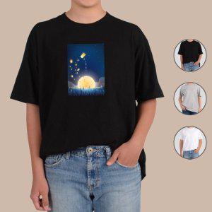 반팔티셔츠 보름달 풍등 밤 분위기 별 그림 다양한색상 전사이즈