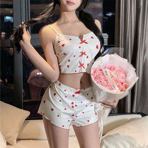 코스박스 하트 프릴 나시 잠옷 홈웨어 여름 파자마