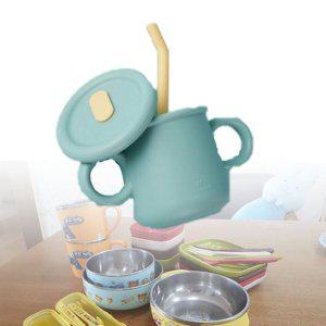 이유식컵 물컵 유아 리틀럽 실리콘 빨대컵 파랑색