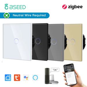 BSEED Zigbee 1/2/3Gang 터치 스위치 스마트 벽 조명 스위치 Tuya Google 스마트 라이프 Alexa App 제어 유리 패널 중립 없음