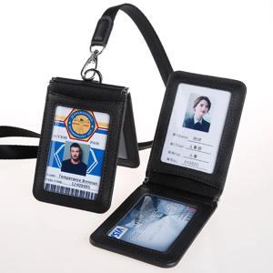 고품질 정품 가죽 ID 카드 세트 슬리브 홀더 배지 케이스 클리어 은행 신용 카드 클립 배지 홀더 액세서리