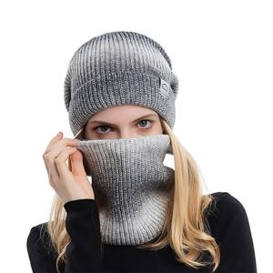 여성 겨울 따뜻한 비니 스카프 세트 2 조각 레이디 양털 안감 모직 원사 모자 니트 목 각반 그라디언트 색상 도매 유지