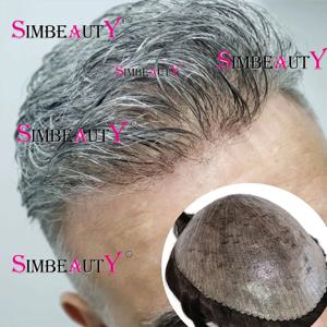 뛰어난 내구성 내추럴 헤어라인 회색 남성 가발, 얇은 남성 가발, 인모 미세 피부, Pu 모세관 보형물, Toupee 1b40 1B8 0 다크 브라운