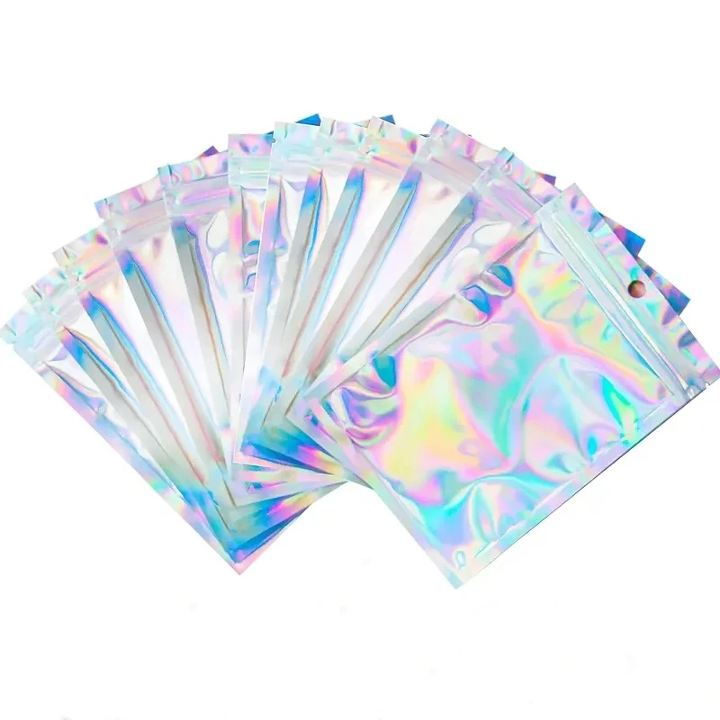 냄새 방지 가방 Mylar 홀로그램 Resealable 가방 호일 파우치 지 플락 가방 파티 호의 식품 저장 보석 포장 7 크기