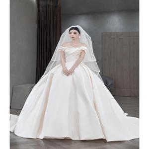 우아하고 심플한 새틴 원숄더 디자인 플러스 사이즈 여성용 슬림 A라인 웨딩드레스