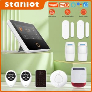 Staniot-와이파이 SecPanel 5 무선 홈 경보 시스템, 투야 스마트 4.3 인치 터치 스크린 보안 키트 내장 사이렌 앱 원격 제어,내장 1500mAh 배터리, Alexa 지원