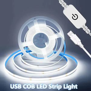 LED COB 라이트 스트립 터치 디머 유연한 다이오드 테이프 5V USB 실내 조명 램프 DIY TV 거울 백라이트 벽 장식