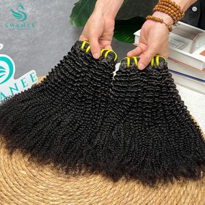 SWANEE 킨키 컬리 인간 헤어 번들 100% 천연 블랙 컬러 더블 씨실 베트남어 컬리 번들 인간 헤어 익스텐션