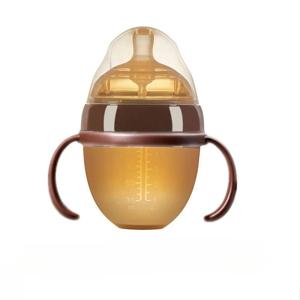 150ML/240ML 와이드 캘리버 실리콘 테이프 부드러운 모조 모유 배앓이 방지 손잡이 달린 젖병, 0-36개월