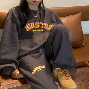 여성 캐주얼 스포츠웨어 세트 긴팔 러닝복 루즈핏 스웨트셔츠 바지 투피스 세트 가을 신상 인기 큰 사이즈