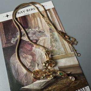 빈티지 템퍼러먼트 구리 골드 도금 라인스톤 귀걸이 목걸이, 여성 소녀 선물, 파티 초커 주얼리 도매