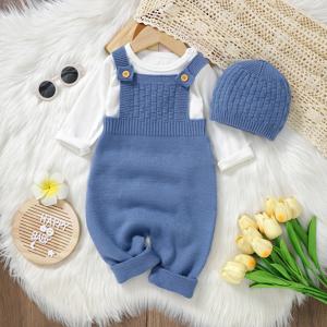 아기 Rompers 모자 의류 세트 0-18m 패션 솔리드 컬러 니트 신생아 Infantil 소년 & 소녀 점프 슈트 Playsuits 복장 2pcs