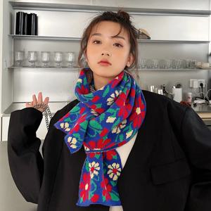 한국 스타일 작은 니트 스카프 여성용 가을 겨울 따뜻하고 세련된 귀여운 여학생 폴리에스터 섬유 긴 직사각형 스카프