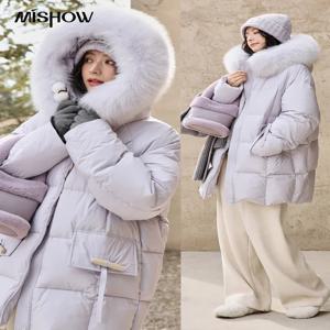 MISHOW 여성용 두꺼운 다운 재킷, 후드 지퍼, 긴팔 2024, 한국 기본, 따뜻하고 달콤한 면 재킷, 상의, MXD36Y0051, 겨울