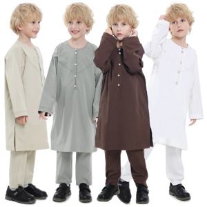 2025 이슬람 어린이 Jubba Thobe 아랍 소년 Thobe 어린이 Abaya 라마단 드레스 바지 세트 2 조각 Caftan 가운 Kaftan Musulman Ensembles