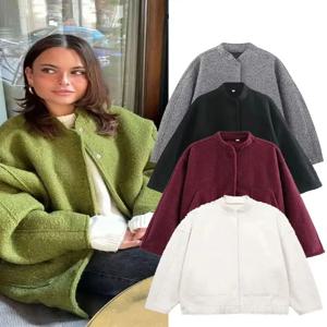 HH 2025 여성용 겨울 스트리트 재킷 단색 포켓 싱글 브레스티드 재킷 여성용 다용도 캐주얼 재킷 가디건 탑