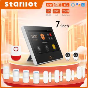 Staniot 7 인치 홈 경보 시스템 무선 WiFi 4G Tuya 스마트 보안 보호 키트 내장 115dB 더 큰 사이렌 5000mAh 배터리