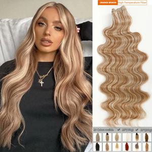 Magicae 30 인치 200 그램 긴 합성 헤어 위브 옹 브르 27/613 금발 갈색 헤어 익스텐션 바디 웨이브 포니 테일 헤어 번들