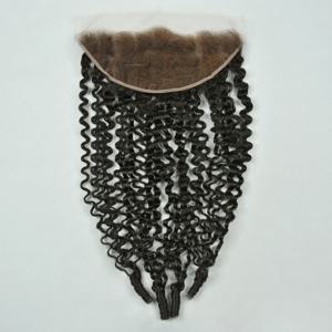 버마어 곱슬 13x4 레이스 프런트 100% 인간의 머리카락 투명 레이스 프런트 자연 색상 레미 헤어 핸드 타이 HairUGo